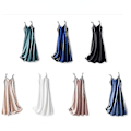 Miniatyrbillede 4 af 5: Dame Satin Faux Silke Kjole Stropløs Underkjole Natkjole Sexet A-linje Lang Blue 3XL