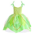 Pikkukuva 4 / 5: Tinker Bell Keiju Lasten Tyttöjen Cosplay Juhlapuku Asusetti Vihreä Keiju Tinker Bellin Mekot Kruunukaulakorulla ja Käsikukalla 2-3 Years