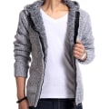 Miniatyrbilde 1 av 4: Herre Strikket Fleeceforet Vinter Termisk Genserjakke Hettejakke Light Grey XL