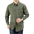 Miniatyrbilde 1 av 4: Herre skjorte ensfarget avslappet løs langermet skjorte herre arbeidsklær lommedesign stil jakke army green 4XL-195
