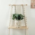 Miniatyrbild 4 av 4: Macrame väggdekoration väggmonterade hyllor i trä flytande hyllor vävda växt hängare hem Ch