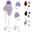 Miniatyrbild 2 av 5: Barn Vinter Öronmuff Mössa Pompom Stickad Hatt Tjock Vante Värmare Set White