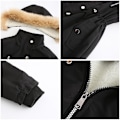 Miniatyrbilde 5 av 5: Tykk hetteparkas for kvinner, vindtette fleeceforede jakker med lommer Black 2XL