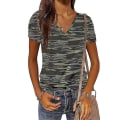 Miniatyrbillede 1 af 2: Sommer Camouflage T-shirt til Kvinder med V-hals og Korte Ærmer Army Green XXL