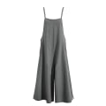 Miniatyrbilde 3 av 4: Plus Size Dame Bomull Lin Buksedress Jumpsuit Playsuit Vide Ben Overalls Bukser Gray 5XL