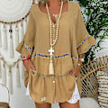 Miniatyrbilde 4 av 5: Dame Bomull Lin Hul Ut Ruffle Pullover Tunika Topper Bluse Skjorte Pluss Størrelse Khaki S