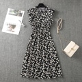 Miniatyrbillede 2 af 5: Dame Polkaprikket Kjole Plus Size Print Lang Kjole Til Strandbrug Black And White Flowers L