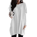 Miniatyrbillede 1 af 2: Dame Ensfarvet Langærmet Oversize Rund Hals T-shirt Kjole Løs Tunika Lange Toppe Plus Størrelse White M