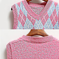 Miniatyrbillede 4 af 4: Strikket Vest, Afslappet Pullover Elastisk Sweater Pink XL