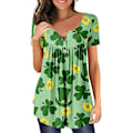 Miniatyrbillede 1 af 2: St. Patricks Dag Dame T-shirt Heldige Kløver Printet Kortærmet Flæse Tunika Toppe Løs Tee Bluse B M