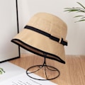 Miniatyrbild 5 av 5: Vår sommar solhatt dam båge elegant färgmatchning solhatt mode fiskare hatt kvinnor, vit Brown