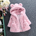 Miniatyrbillede 2 af 4: Børn Piger Vinter Fluffy Faux Pels Hættefrakke Fleece Tyk Varm Jakke Overtøj Pink 3-4 Years