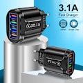 Miniatyrbilde 4 av 5: 3.1A 4 Port USB Reiselader Hurtiglading QC 3.0 Vegglader for iPhone 14 13 Samsung Xiaomi Mobil EU Plugg Ladeadapter