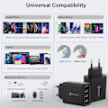 Miniatyrbild 6 av 8: 2-pack USB-laddare, 4-portars USB-laddningsadapter med 33W Smart QC 3.0 snabbladdare, Multi-port strömförsörjning för iPhone, Samsung black 2 pack