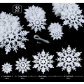 Miniatyrbild 5 av 7: 56 st glitter snöflinga hängande ornament vit snöflinga dekoration julgran