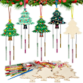 Miniatyrbild 1 av 2: 10-pack Barnvindspel för Barn, Julpysselkit DIY 3D Julgran Vindspel Oavslutade Träjulgransprydnader