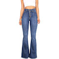 Miniatyrbild 5 av 5: Damjeans Hög Midja Vida Ben Denim Jeans Tonårsflickor Utsvängda Jeans Stretch Hip Jeans Bootcut Boyfriend Jeans Baggy Jeans Casual Byxor (L)