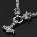 Miniatyrbillede 1 af 5: Byzantinsk kæde vedhæng Thors hammer i rustfrit stål Wolf Viking smykker 50 cm