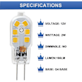 Miniatyrbillede 6 af 7: 10 stk. LED-pære G4, 20W halogenpære-erstatning, 2W G4 dobbelt fodbase, 12V dagslys 6000 K