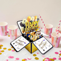 Pikkukuva 7 / 7: (Hyvää syntymäpäivää - Kulta) 3D Hyvää syntymäpäivää -kortti, Paper Pop-up syntymäpäiväkortti Onnittelukortti tyhjällä kortilla ja E