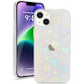 Miniatyrbillede 1 af 4: iPhone 14 Etuier Krystalklart Sødt Holografisk Hjertemønster til Kvinder Piger Transparent Fashion Glitter Silic