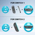 Miniatyrbillede 8 af 11: 2 stk. racerratcontroller til Nintendo Switch 2 & Switch OLED-model Joy-Con Mario Kart 8 Deluxe ABS til materialehåndtag white and blue