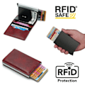 Miniatyrbillede 4 af 9: PopUp Smart card holder pushes forward 8 cards RFID-NFC Secure Brown Brun Utan Knapp