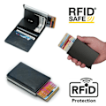 Miniatyrbillede 5 af 9: PopUp Smart card holder pushes forward 8 cards RFID-NFC Secure Brown Brun Utan Knapp