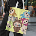 Miniatyrbild 3 av 11: Lisa Same Labubu Canvas Bag Kvinna Söt Tecknad Shopping Handväska Casual Student Axelväska The Monsters Crossbody Väskor flower bubu