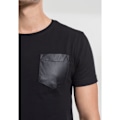Miniatyrbillede 5 af 6: T-shirt - Urban Classic - Imitationslæder - Brystlomme - Korte ærmer - Sort svart/svart S
