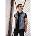 Miniatyrbillede 2 af 6: Jeanjakke - URBAN CLASSICS - Ærmeløs vest - Blå farve - Unisex - 100% bomuld svart M
