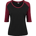 Pikkukuva 1 / 4: Urban Classics Naisten - 3/4 RAGLAN Pitkähiha T-paita Musta / Punarubyyn XS
