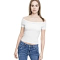 Miniatyrbillede 2 af 4: Urban Classics Damer - Off Shoulder Rib Top uden stropper Vit XL