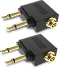 Dubbel 3,5 mm hane till 3,5 mm honflygplanshörlursadapter guldpläterad (2-pack)
