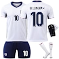 Pikkukuva 3 / 6: 2024 UEFA Eurojen Englannin pelipaidat nro 9 Kane 10 Bellingham 20 Foden jalkapalloasusetti rajatylittävä versio No. 4 with socks and protective gear XS size