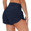 Pikkukuva 1 / 7: Naisten juoksushortseja vetoketjullisilla taskuilla ja korkeavyötäröllä, nopeasti kuivuvaa joogaa navy blue L