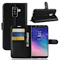 Miniatyrbild 1 av 5: Litchi Skin PU Läder Magnetiskt Plånboksfodral Stativfodral för Samsung Galaxy A6 Plus (2018) Black Samsung Galaxy A6+ (2018)