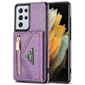 Miniatyrbild 2 av 5: N.bekus för Samsung Galaxy S21 Ultra 5g Dubbelskikts skydd PU-läder + Tpu Kickstand Design Plånbok Mobiltelefonfodral - Svart Purple