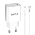 BWOO CDA159 PD väggladdare 20W 1x USB-C-port + Lightning vit vit
