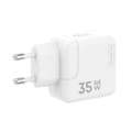 VÄGGLADDARE MX BURST GaN PD 35W, 2xUSB-C + C / LIGHTNING PD-kabel 20W vit vit