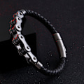 Miniatyrbillede 3 af 9: Fashion Cykler Link Kæde Armbånd Flettet Læder Armbånd Mænd Punk Smykker