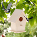 Miniatyrbild 8 av 10: Träfågelhus Väggmonterat litet fågelhus med abborre för utomhusträdgård