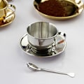 Miniatyrbillede 5 af 11: Dobbelt væggede Isoleret Kaffe Kopper Sæt Retro Kaffe Latte Te Kopper med Ske og Underkop til Latte, Mælk, Te, Espresso Silver