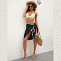 Miniatyrbilde 5 av 11: Kvinners badedrakt bikini cover up strand sarong regnbue pompom trim tie wrap skjørt Blue