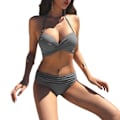 Pikkukuva 9 / 11: Naiset Seksi 2kpl Rypytetty Bikinisetti Halter Criss Cross Wrap Kaarituinen Uimapuku Red M