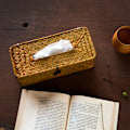 Miniatyrbillede 10 af 11: Flettet Rattan Rektangulær Vævsæske Dækning Papirhåndklæde Serviet Opbevaringsholder til Yellow