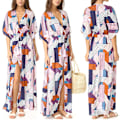 Miniatyrbild 6 av 11: Kvinnors Halvärmels Badkläder Cover Up Boho Geometrisk Tryckt Strand Maxi Klänning Kaftan Colorful flower bloc
