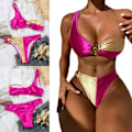 Miniatyrbild 2 av 11: Dam one shoulder baddräkt hög skuren baddräkter push up strand bikinis set M