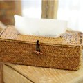 Miniatyrbillede 6 af 11: Flettet Rattan Rektangulær Vævsæske Dækning Papirhåndklæde Serviet Opbevaringsholder til Yellow