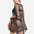 Miniatyrbilde 9 av 11: Kvinners sommerflaggermus ermet badedrakt cover up skinnende metallisk dusk strandkjole sexy hullet ut mesh nett topper Silver